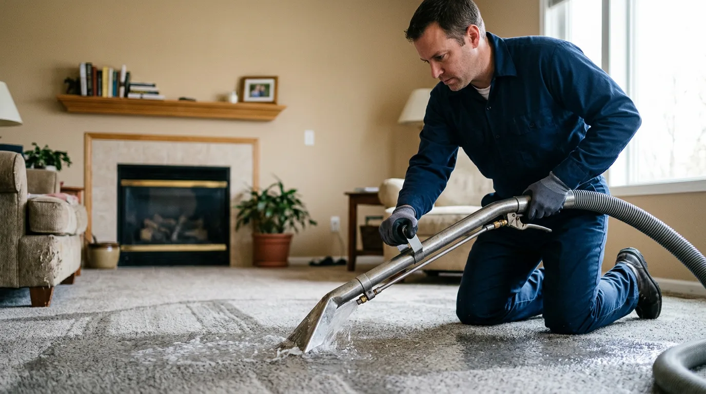Water damage restoration technician working near Mutual, OK